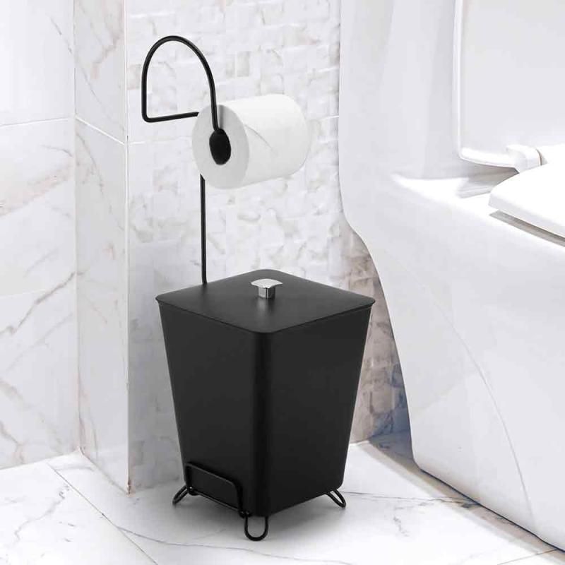 Suporte Chão Para Papel Higiênico Com Aramado 7 Litros Black