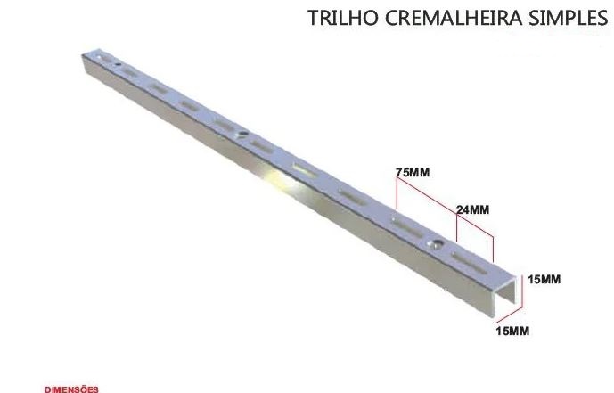 Trilho Cremalheira Simples 15 mm 1,00 mt Fidel